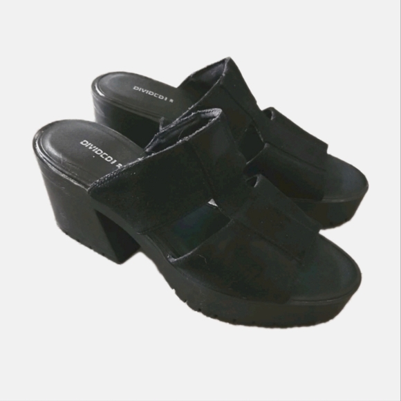 Divided Women’s Black Chunky Strappy Platform Trendy Block Heel Sandals 39 - Picture 2 of 12